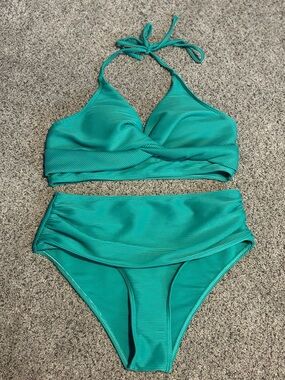High-Waist Teal Bikini Set - Women Swim Bikinis